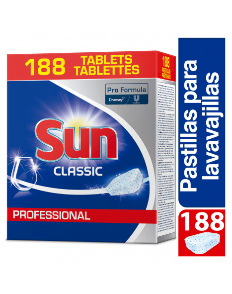 Pastillas lavavajillas profesionales Sun Classic. Bote 188 dosis